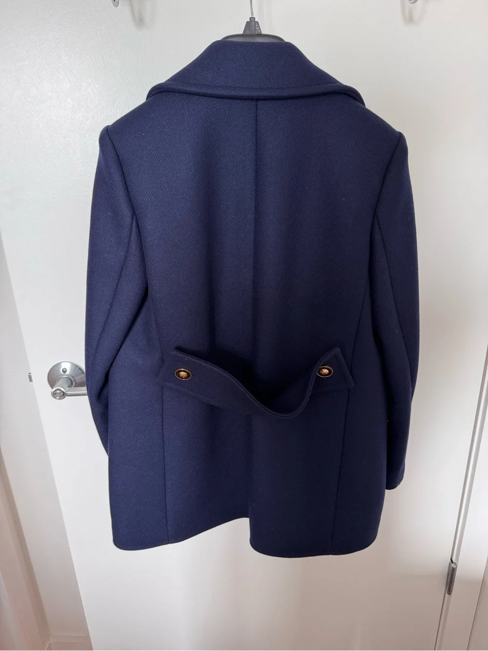 Tory Burch Wool Double Breasted Navy Blue Pea Coat Gold Buttons Pockets Size 0
